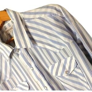 Sheplers Western Shirt‎ Mens XXL Blue White Striped Long Sleeve Cowboy